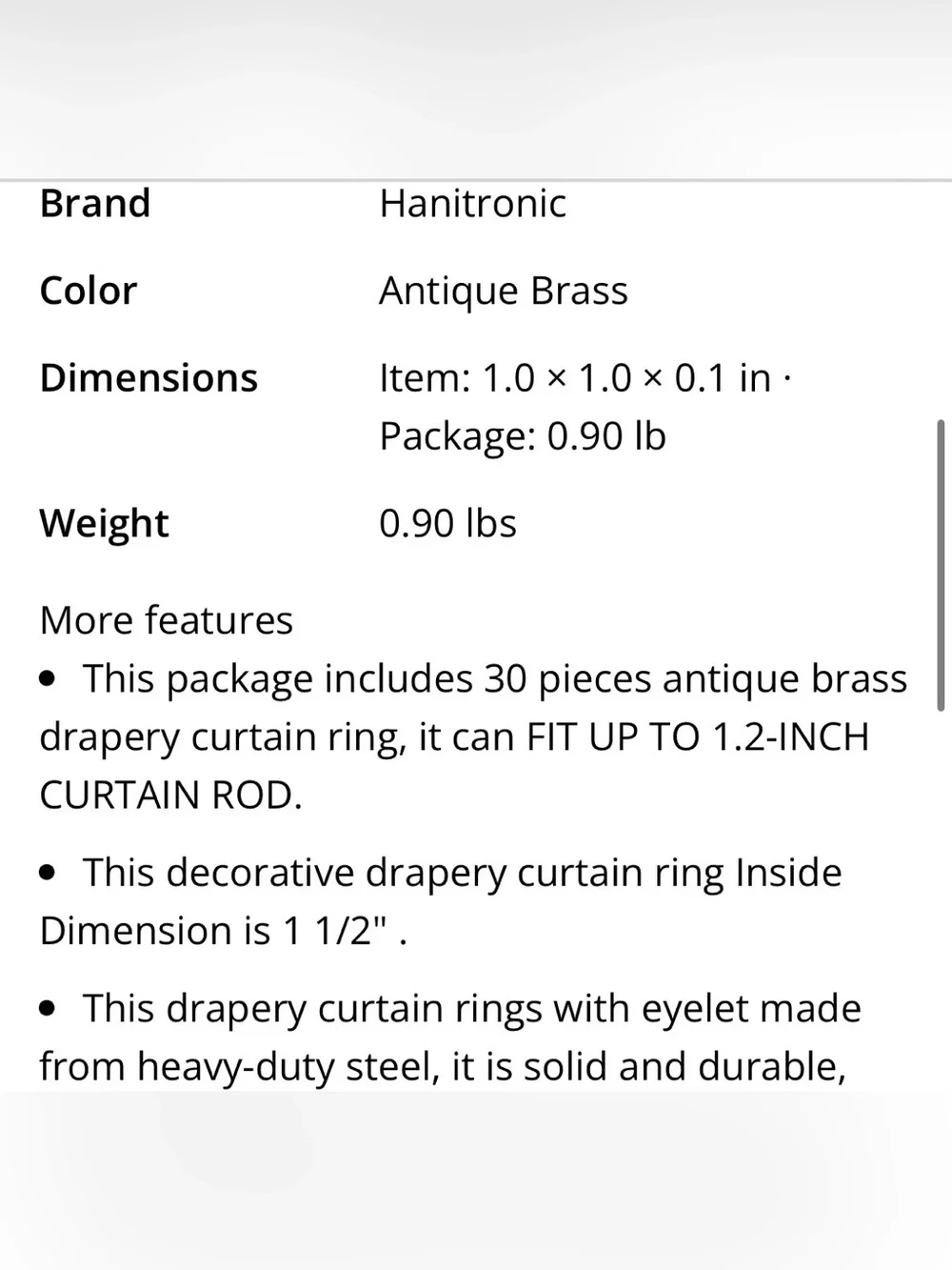 Antique Brass Curtain Rings 30pc.